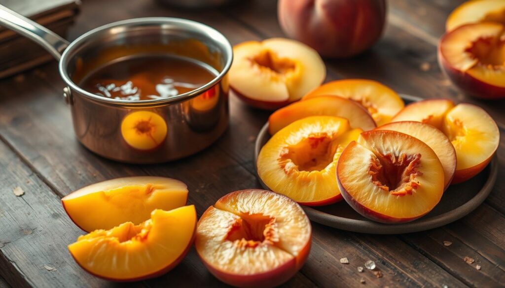 peach preparation and caramel base