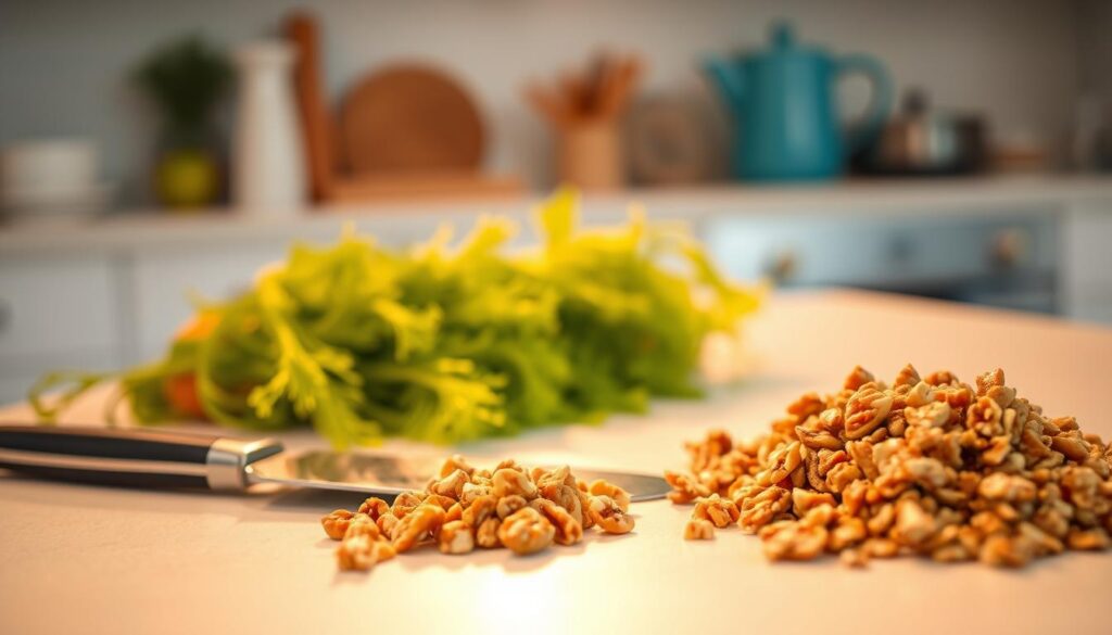 Preparing Carrots and Walnuts for Baking